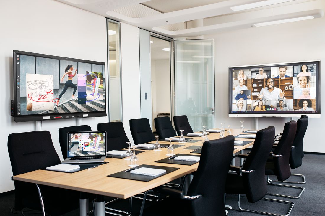 A conference room fitted with SMART Pro interactive displays